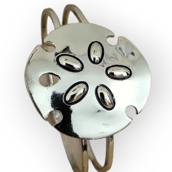 Sand Dollar Goldtone Hinged Cuff Bracelet - Picture 8 of 9